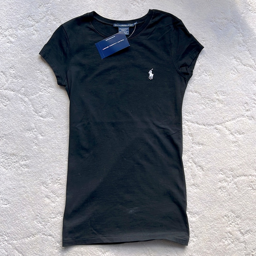 NWT Black Crewneck Ralph Lauren Tee w/White Embroidered Pony on Front